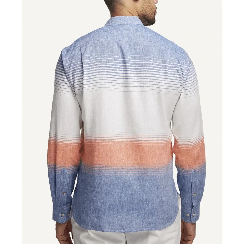 Paul Fredrick Linen Blend Horizontal Stripe Casual Shirt‎ XLT